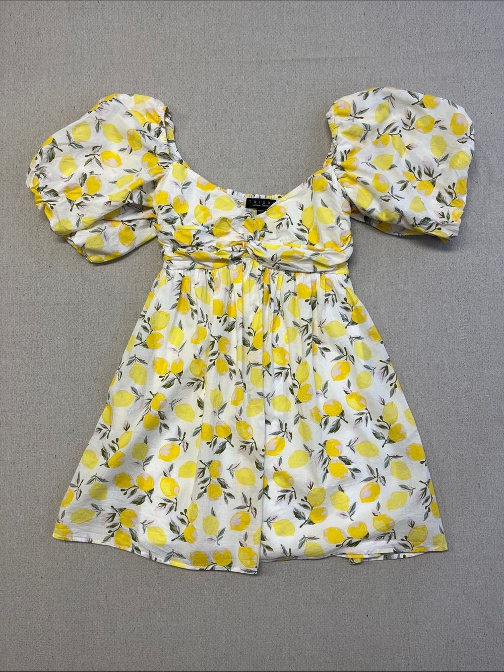 Trixxi Lemon Print Puff Sleeve Mini Dress Small Cottagecore Summer